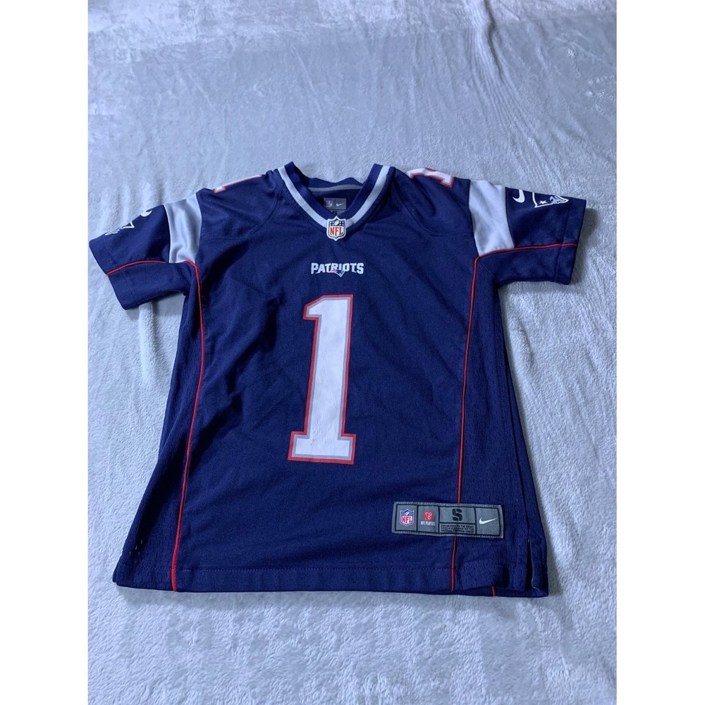 Nike NFL Game Jersey Cam Newton New England Patriots Youth Size S Blue Polyester